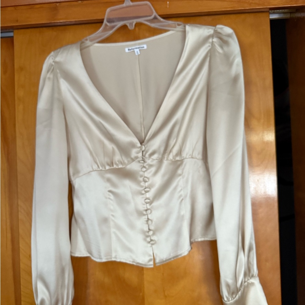 Reformation Cream Puff Sleeve Fitted Blouse